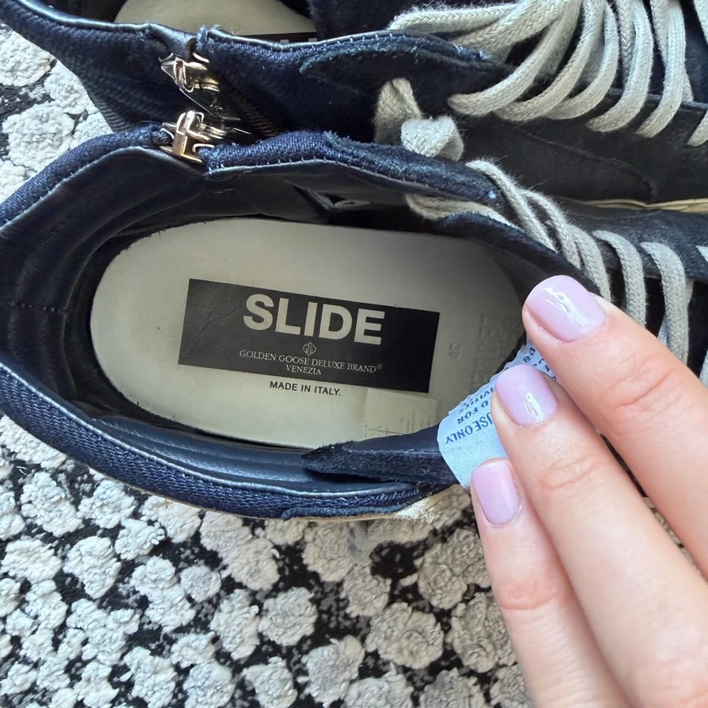 Golden Goose Slide High-Top Sneakers in Black with White Laces - Picture 6 of 9